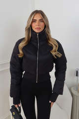 GRACE BLACK FITTED ZIP UP CROPPED PUFFER JACKET