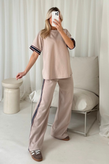 Eva beige t-shirt straight leg jogger loungewear