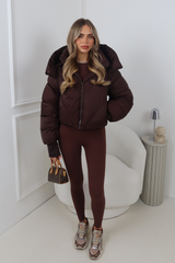 MIA CHOCOLATE CROPPED PUFFER JACKET WITH DETACHABLE HOOD