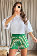Beth green crochet mini shorts