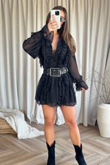 Isabel black frill chiffon dress
