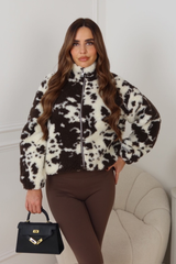 MOXIE CHOCOLATE COW PRINT FULL ZIP FLEECE