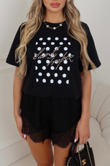 Saint Tropez black polka dot heavyweight embroidered t-shirt