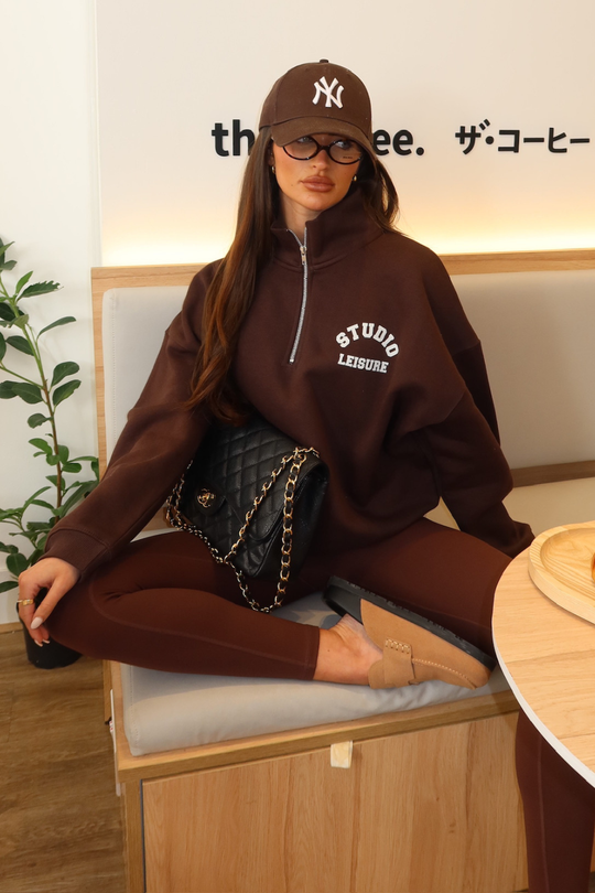 STUDIO LEISURE CHOCOLATE PRINTED 3/4 ZIP