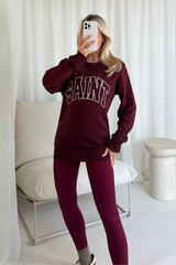 saint burgundy printed sweater & legging coord