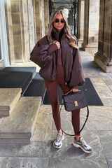 RENNEE CHOCOLATE BALLOON SLEEVE PUFFER JACKET