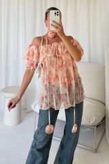 Lucinda pink floral sheer off shoulder top