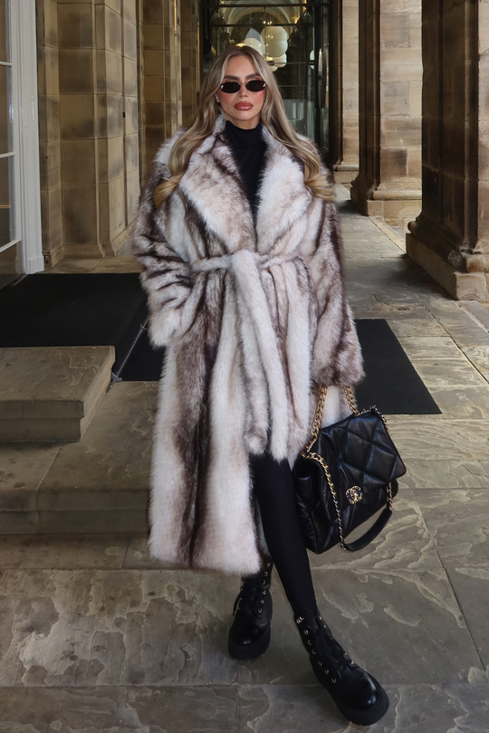 Pipa cream long faux fur coat