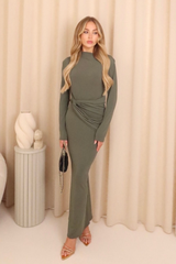 Lindsey khaki knot front maxi dress