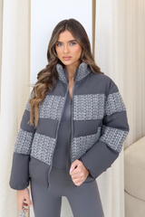 Camille grey tweed short puffer coat