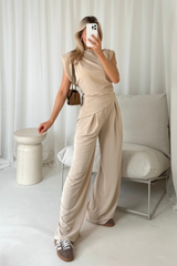Steph beige sleeveless top and trouser co-ord