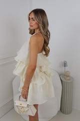 LUCIA CREAM RUFFLED HALTER NECK MINI DRESS