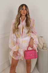Alana pink embroidered sheer shirt & skort co ord Co Ord