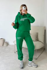 Athletic sport green embroidered hoodie joggers premium loungewear
