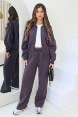 Rosie steel grey bomber jacket and straight leg jogger loungewear