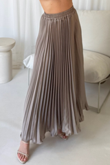 Emma taupe pleated midi skirt