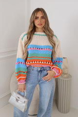 JESSIE CREAM MULTI COLOUR STRIPED KNITTED JUMPER
