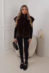 HUXLEY CHOCOLATE ZIP UP FAUX FUR GILET
