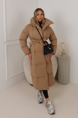 Blossom camel long duvet puffer coat