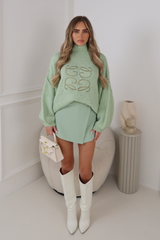 ADELAIDE GLAMIFY EMBROIDERED MINT OVERSIZED KNIT JUMPER