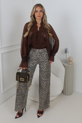 NADIA LEOPARD PRINT STRETCH DENIM WIDE LEG JEANS