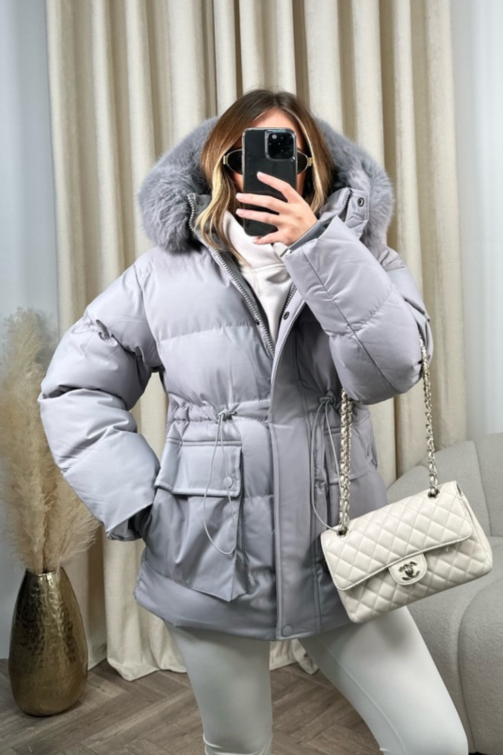 Grey faux fur short jacket deals