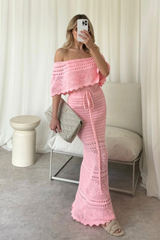 Amie pink crochet off shoulder maxi dress