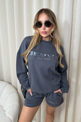 Brooklyn steel grey embroidered sweater shorts loungewear