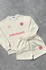 G mono embroidered palm beach pink ecru sweater shorts loungewear