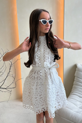 Mini Blair white lace belted dress