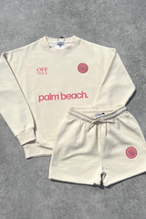 G mono embroidered palm beach pink ecru sweater shorts loungewear