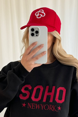 G monogram red embroidered baseball cap