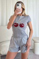 Cherry grey printed baby tee