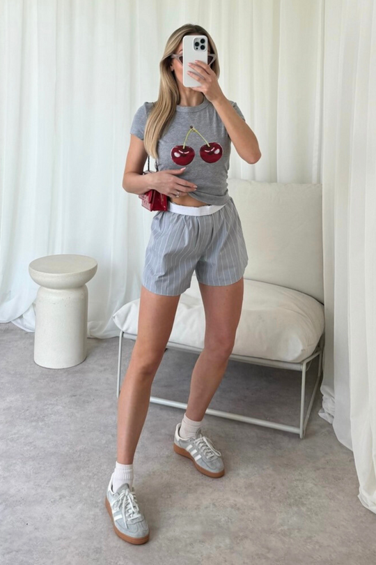 Cherry grey printed baby tee
