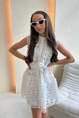 Mini Blair white lace belted dress
