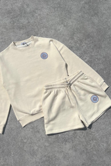 G mono circle blue embroidered ecru sweater shorts loungewear