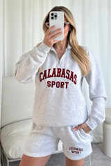 Calabasas marl grey embroidered 3/4 Short Loungewear Set