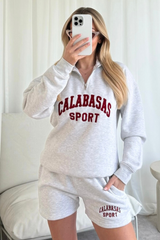 Calabasas marl grey embroidered 3/4 Short Loungewear Set