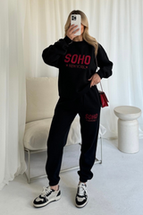 Soho black embroidered sweater joggers loungewear