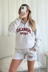 Calabasas marl grey embroidered 3/4 Short Loungewear Set