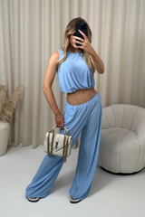 Lisa blue crop top and trouser co-ord