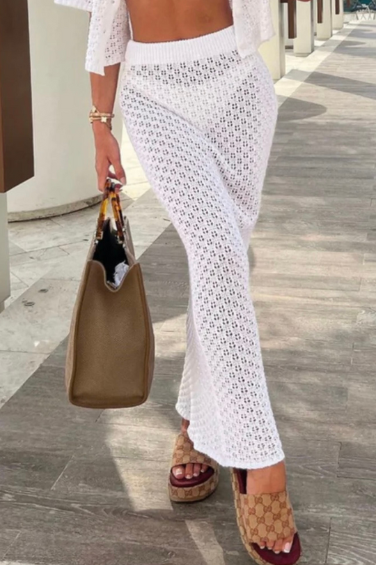 Dalila white crochet knit maxi skirt