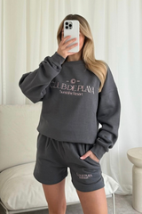 Club de playa steel grey embroidered sweater shorts loungewear
