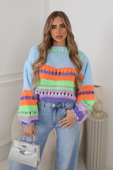 JESSIE BLUE MULTI COLOUR STRIPED KNITTED JUMPER