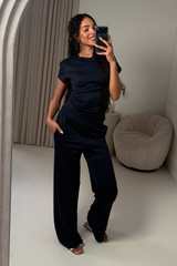 DAPHNE NAVY TOP AND TROUSER CO ORD TWO PIECE SET