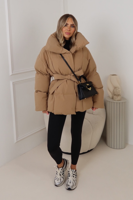 Alaska camel short padded duvet button up coat