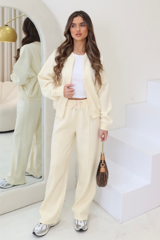 Rosie cream bomber jacket and straight leg jogger loungewear