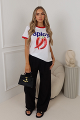 Spicy red printed contrast trim white t-shirt