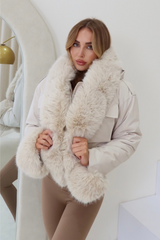 Sarah cream cropped hooded puffer coat