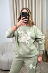 Now or never sage applique sweater joggers premium loungewear